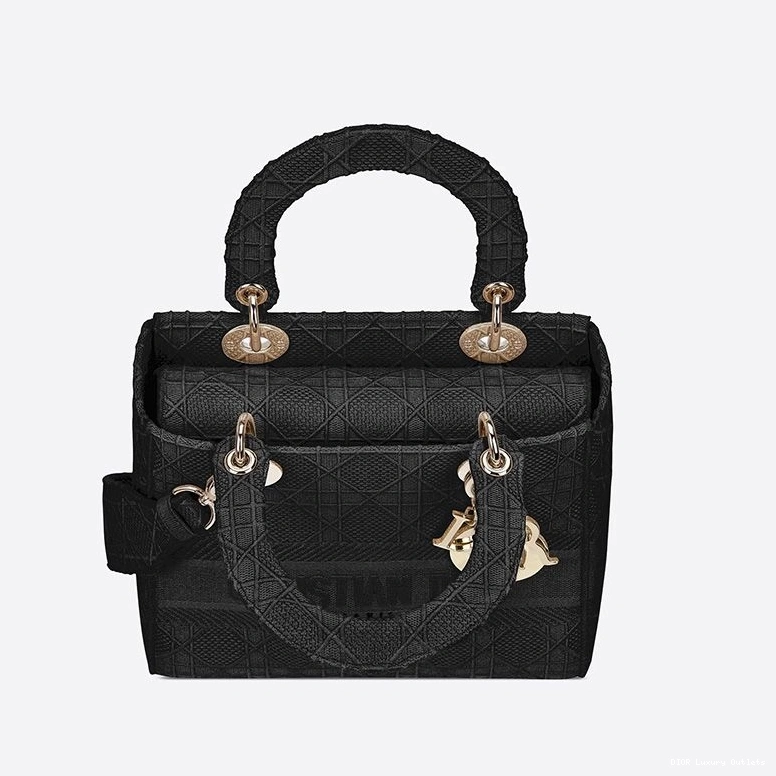 Cheap Canvas Cannage Medium Bag D-lite Lady Black Motif 0712 Luxury